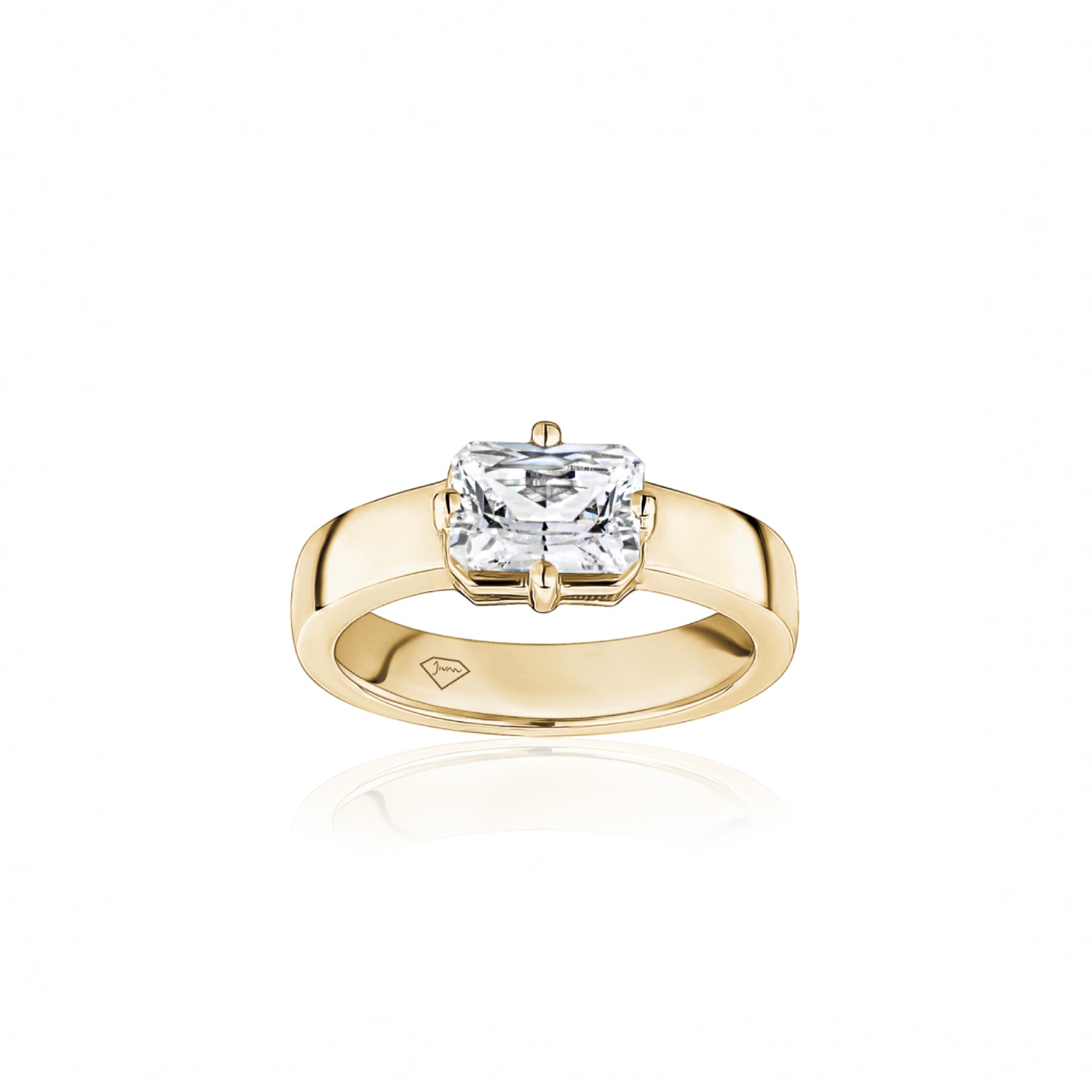 Radiant Cut Diamond Wide Band Solitaire Engagement Ring in Yellow Gold