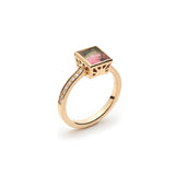 Rectangular Cut Watermelon Tourmaline Diamond Pavé Bezel Ring Side View