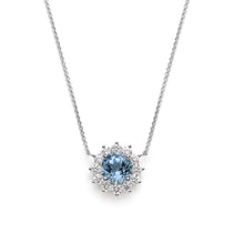 Round Aquamarine Diamond Floral Halo Necklace