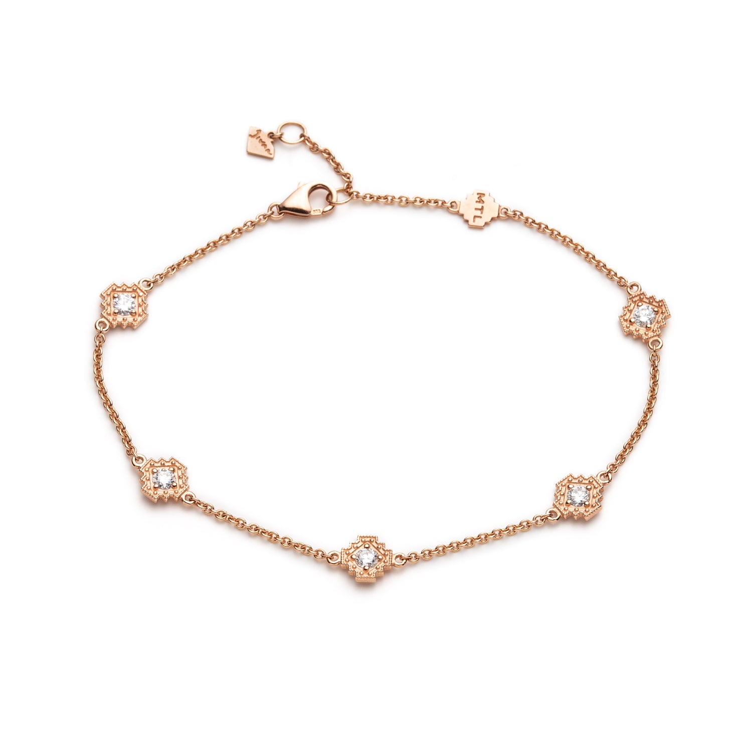 Round Brilliant Cut Diamond Five Mini Step Motif Bracelet in Rose Gold