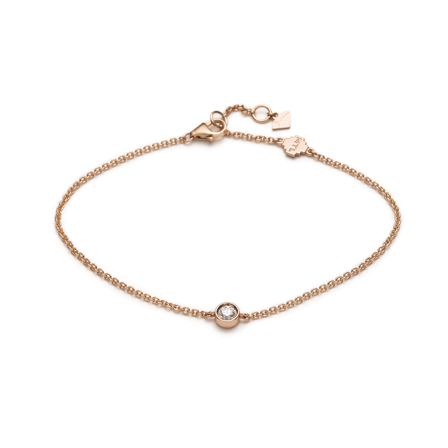 Round Brilliant Cut Diamond Bezel Chain Bracelet in Rose Gold