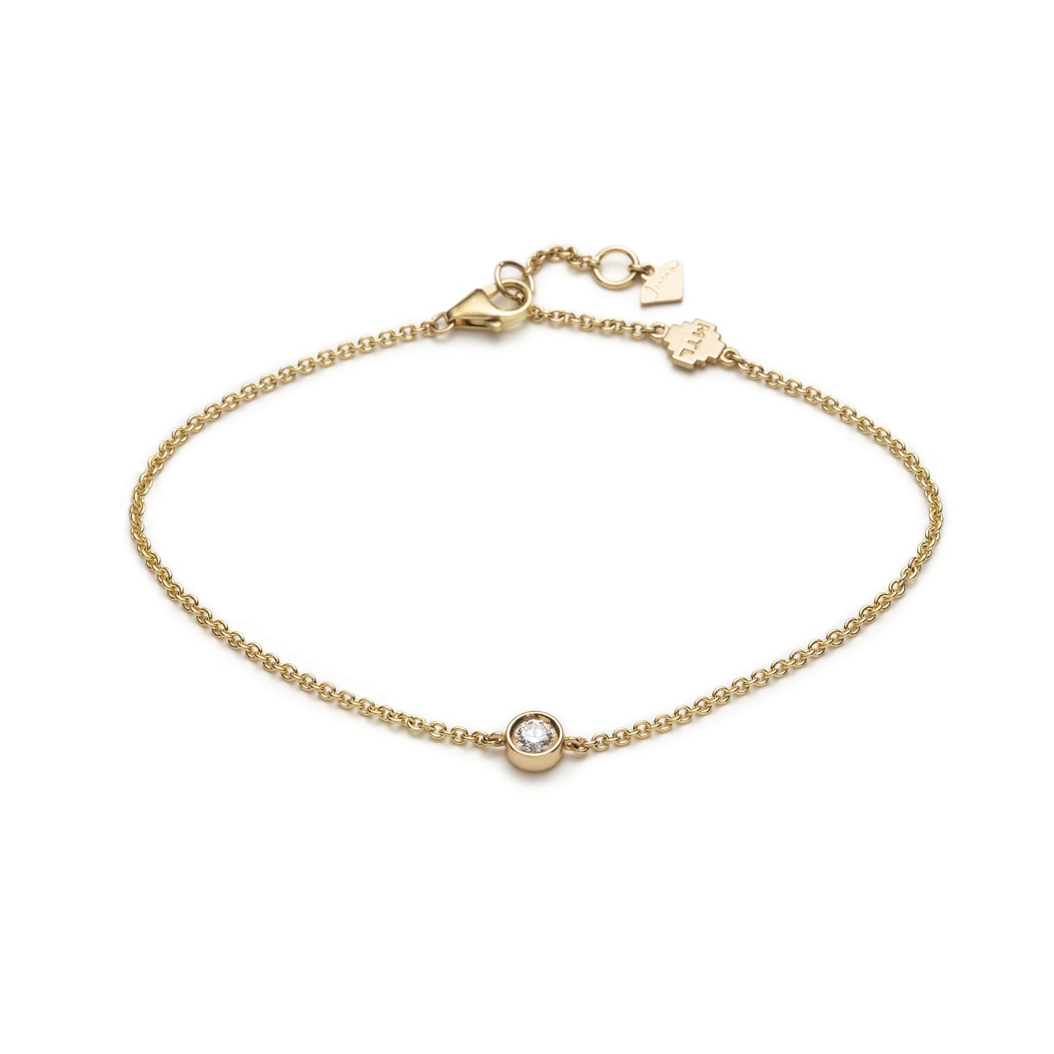 Round Brilliant Cut Diamond Bezel Chain Bracelet in Yellow Gold