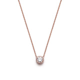 Round Brilliant Cut Diamond Bezel Necklace in Rose Gold