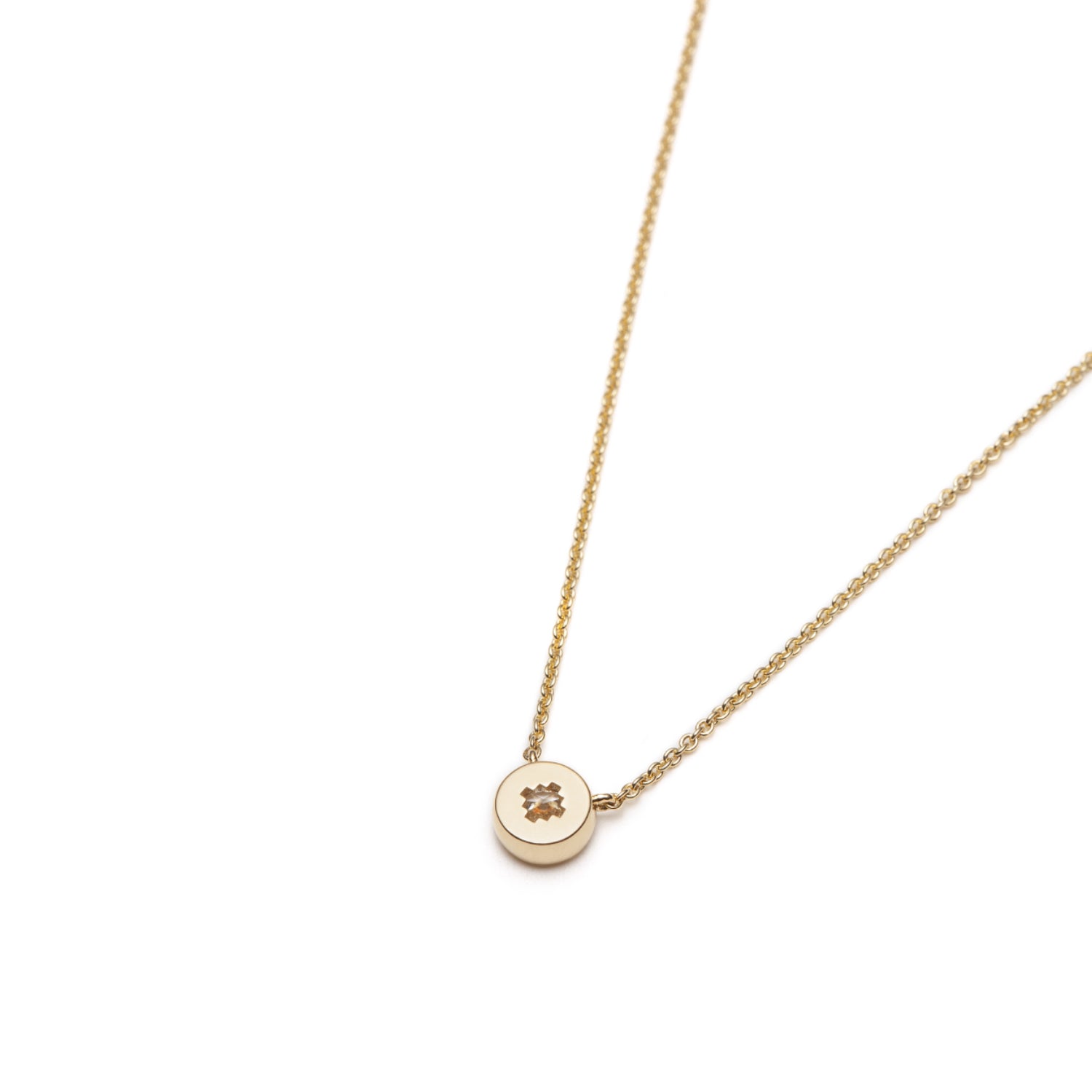 Round Brilliant Cut Diamond Bezel Necklace in Yellow Gold Back View 