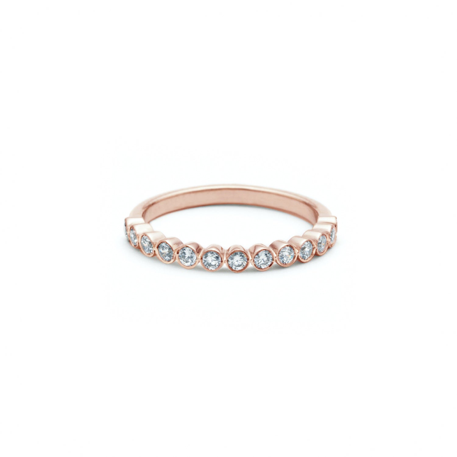 Round Brilliant Cut Diamond Bezel Set Half-Eternity Ring in Rose Gold