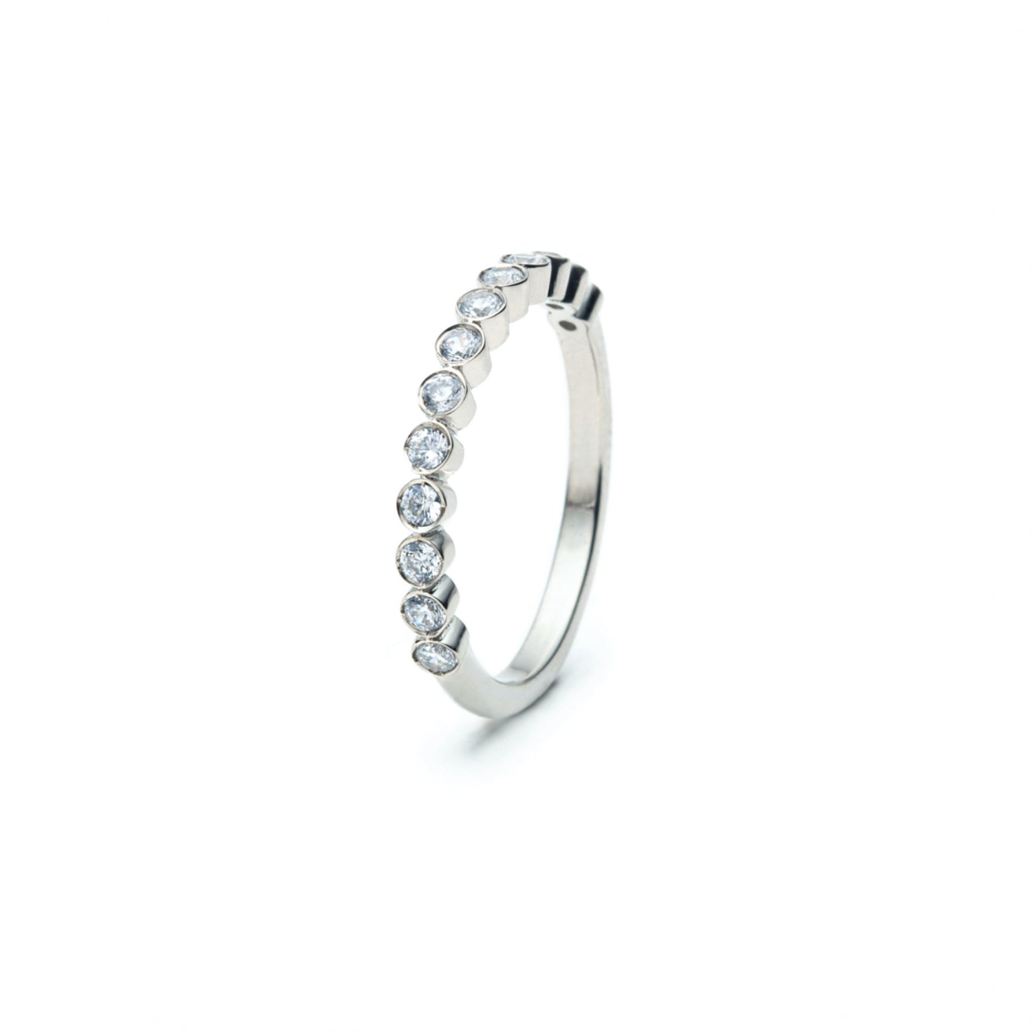 Round Brilliant Cut Diamond Bezel Set Half-Eternity Ring in White Gold Side View