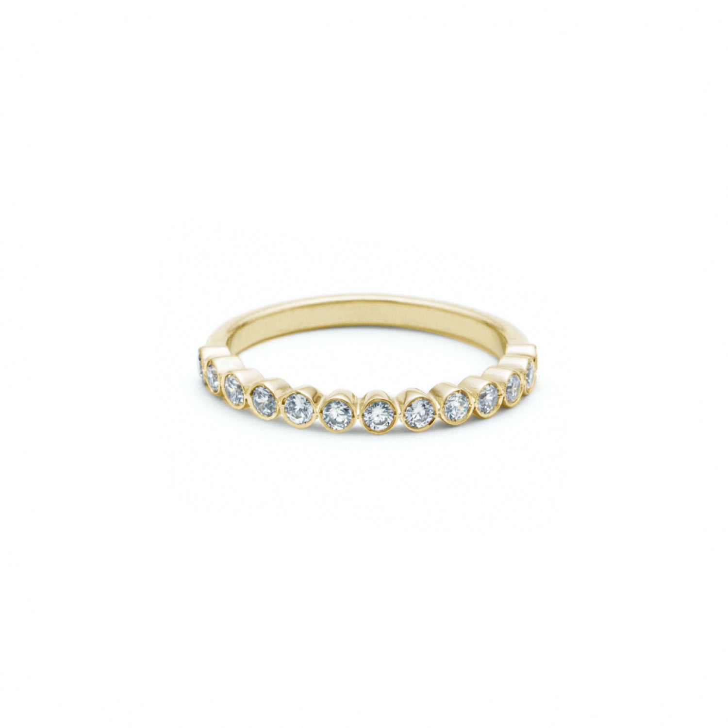 Round Brilliant Cut Diamond Bezel Set Half-Eternity Ring in Yellow Gold