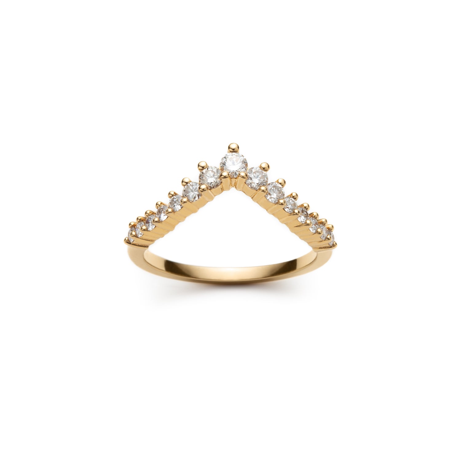 Round Brilliant Cut Diamond Chevron Half-Eternity Ring in Yellow Gold