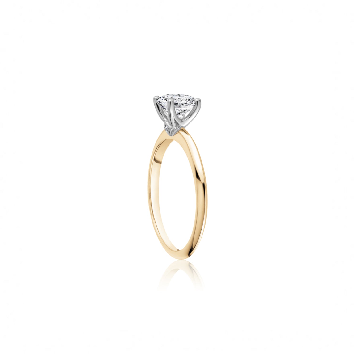 Round Brilliant Cut Diamond Classic Solitaire Engagement Ring in Yellow Gold Side View