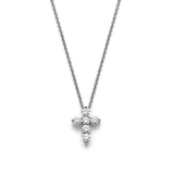 Round Brilliant Cut Diamond Cross Necklace in White Gold