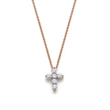 Round Brilliant Cut Diamond Cross Necklace in White and Rose Gold