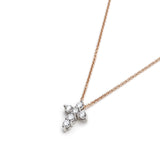 Round Brilliant Cut Diamond Cross Necklace in White and Rose Gold Side View