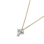 Round Brilliant Cut Diamond Cross Necklace in White and Yellow Gold Side View