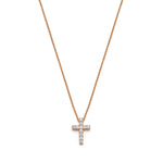 Round Brilliant Cut Diamond Cross Pendant Necklace in Rose Gold