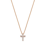 Round Brilliant Cut Diamond Cross Pendant Necklace in Rose Gold