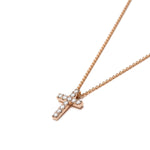 Round Brilliant Cut Diamond Cross Pendant Necklace in Rose Gold Side View