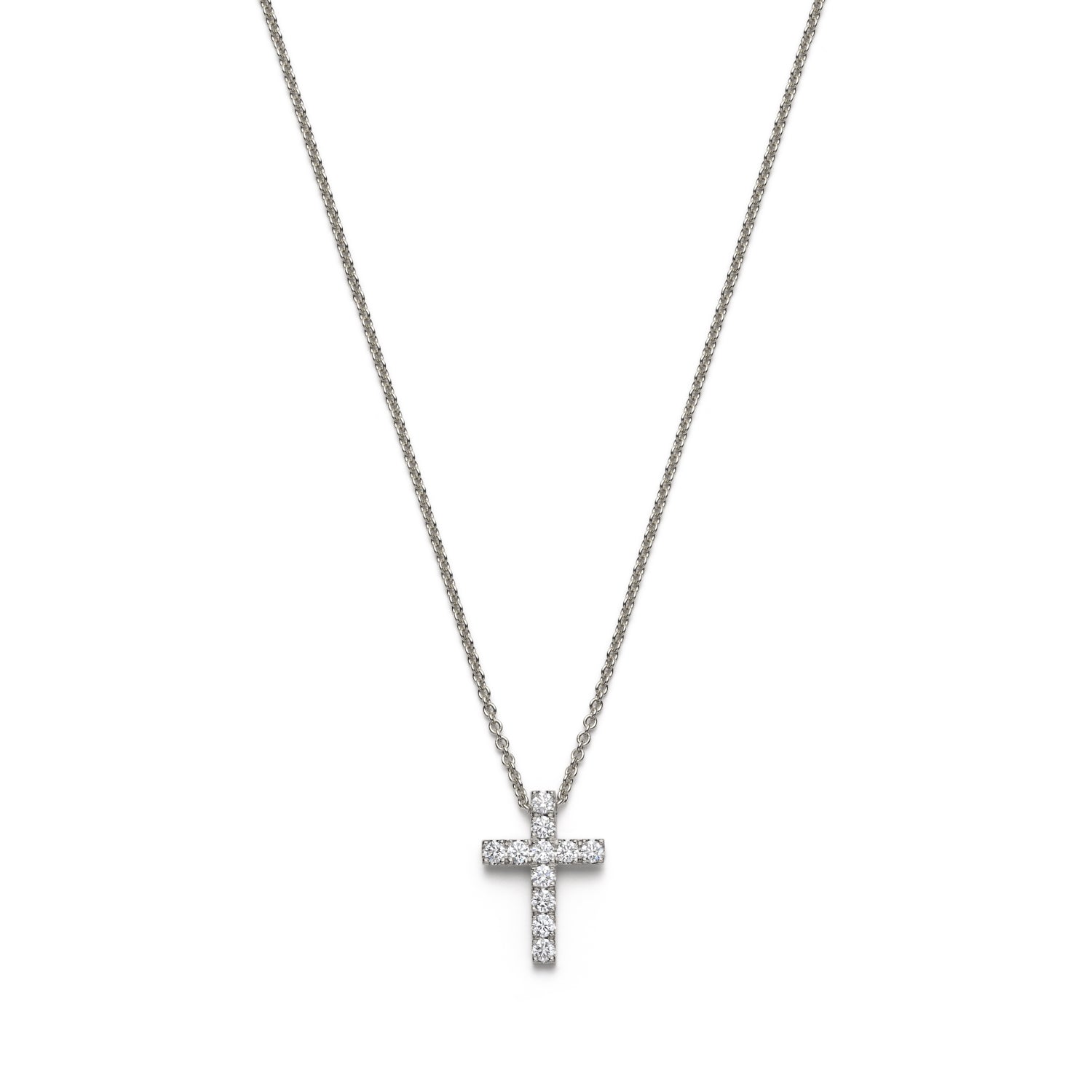 Round Brilliant Cut Diamond Cross Pendant Necklace in White Gold