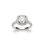 Round Brilliant Cut Diamond Cushion-Shaped Halo Tapered Shank Engagement Ring in White Gold Front View