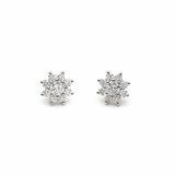 Round Brilliant Cut Diamond Floral Halo Stud Earrings in White Gold