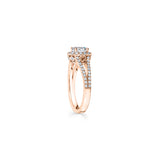 Round Brilliant Cut Diamond Halo Split Shank Engagement Ring in Rose Gold Side View