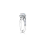 Round Brilliant Cut Diamond Halo Split Shank Engagement Ring in White Gold Side View