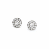 Round Brilliant Cut Diamond Halo Stud Earrings in White Gold