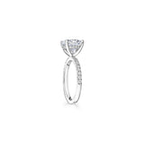 Round Brilliant Cut Diamond Hidden Halo Engagement Ring in White Gold Side View