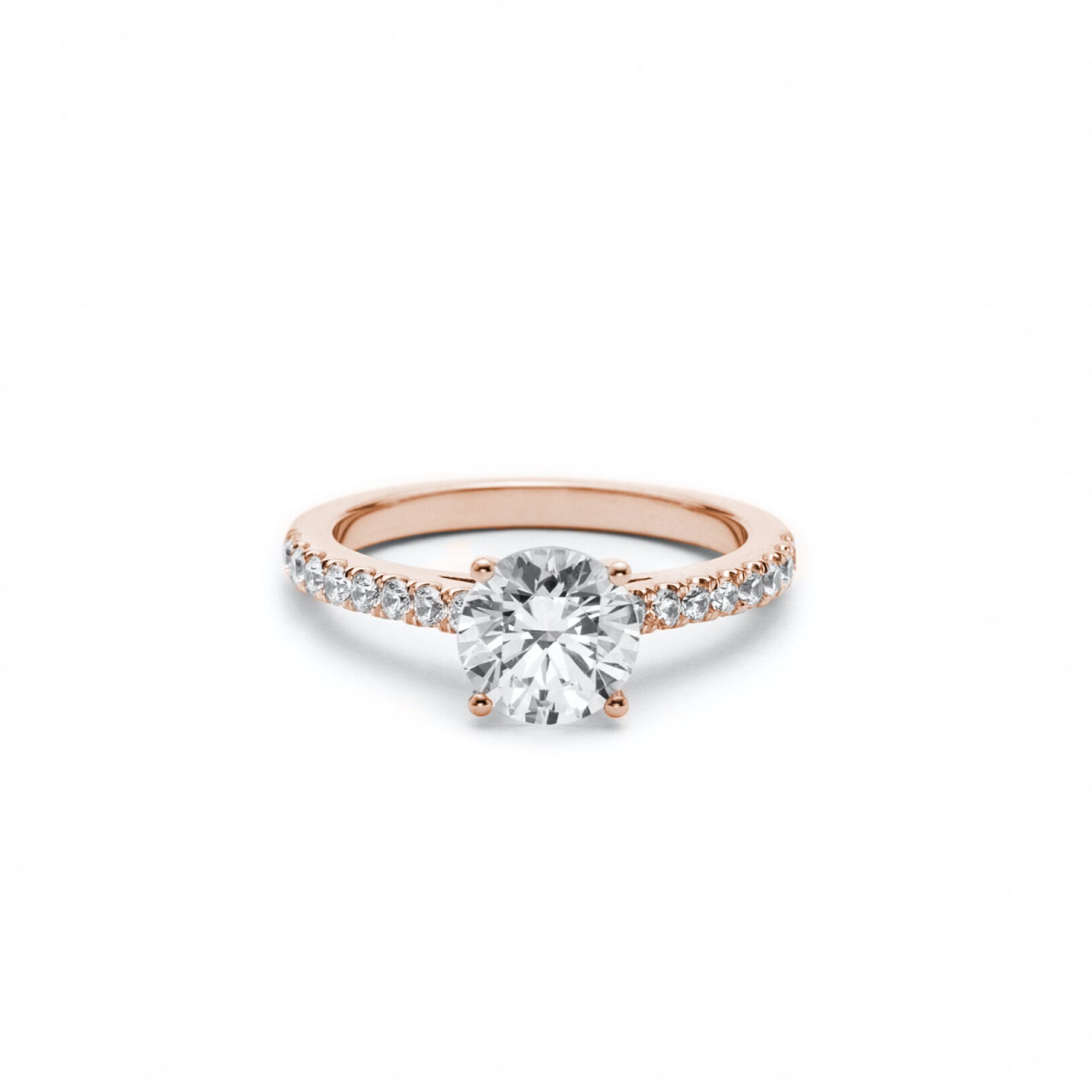 Round Brilliant Cut Diamond Solitaire Engagement Ring in Rose Gold Front View