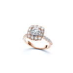 Round Brilliant Cut Diamond Square Halo Engagement Ring in Rose Gold
