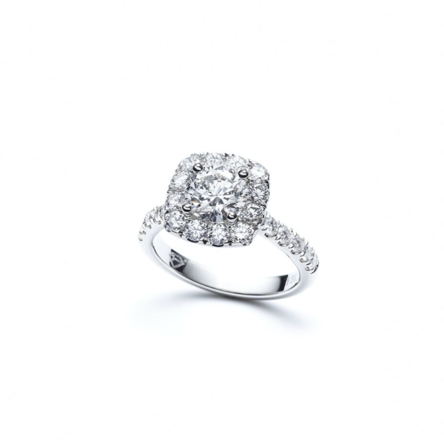 Round Brilliant Cut Diamond Square Halo Engagement Ring in White Gold