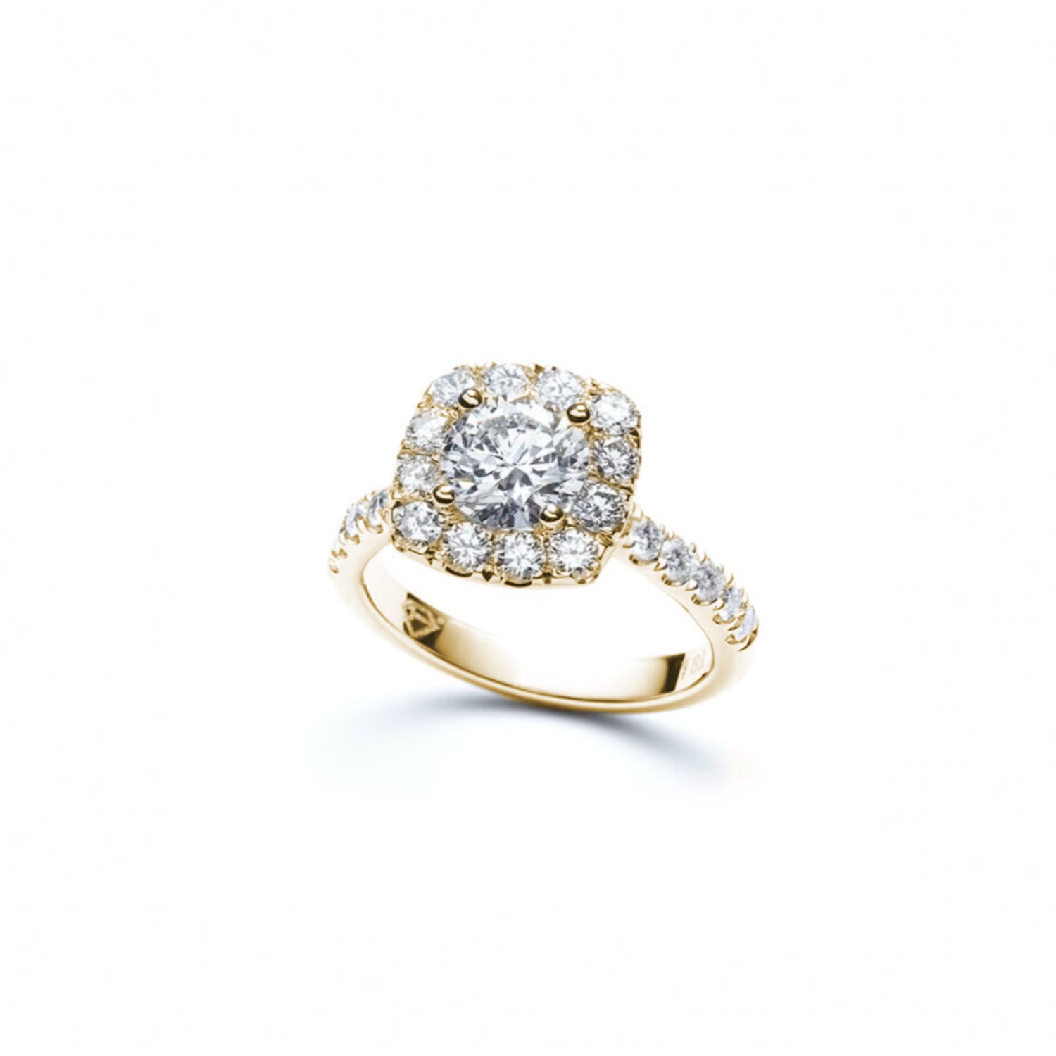 Round Brilliant Cut Diamond Square Halo Engagement Ring in Yellow Gold