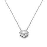 Round Brilliant Cut Diamond Square Halo Necklace in White Gold Side View