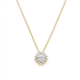 Round Brilliant Cut Diamond Square Halo Necklace in Yellow Gold