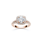 Round Brilliant Cut Diamond Square Halo Split Shank Engagement Ring in Rose Gold