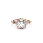 Round Brilliant Cut Diamond Square Halo Split Shank Engagement Ring in Rose Gold Front View