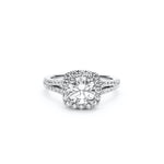 Round Brilliant Cut Diamond Square Halo Split Shank Engagement Ring in White Gold Front View