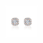 Round Brilliant Cut Diamond Square Halo Stud Earrings in Rose Gold