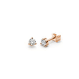 Round Brilliant Cut Diamond Three-Prong Stud Earrings in Rose Gold