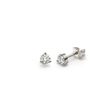 Round Brilliant Cut Diamond Three-Prong Stud Earrings in White Gold