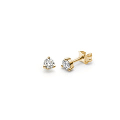 Round Brilliant Cut Diamond Three-Prong Stud Earrings in Yellow Gold