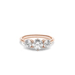 Round Brilliant Cut Diamond Three-Stone Engagement Ring in Rose Gold Front View