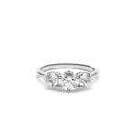 Round Brilliant Cut Diamond Three-Stone Engagement Ring in White Gold Front View
