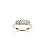 Round Brilliant Cut Diamond Three-Stone Engagement Ring in Yellow Gold