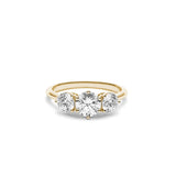 Round Brilliant Cut Diamond Three-Stone Engagement Ring in Yellow Gold Front View