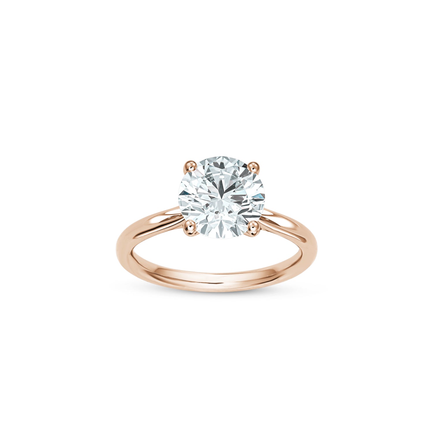 Round Brilliant Cut Lab-Grown Diamond Four-Prong Solitaire Engagement Ring in Rose Gold Front View