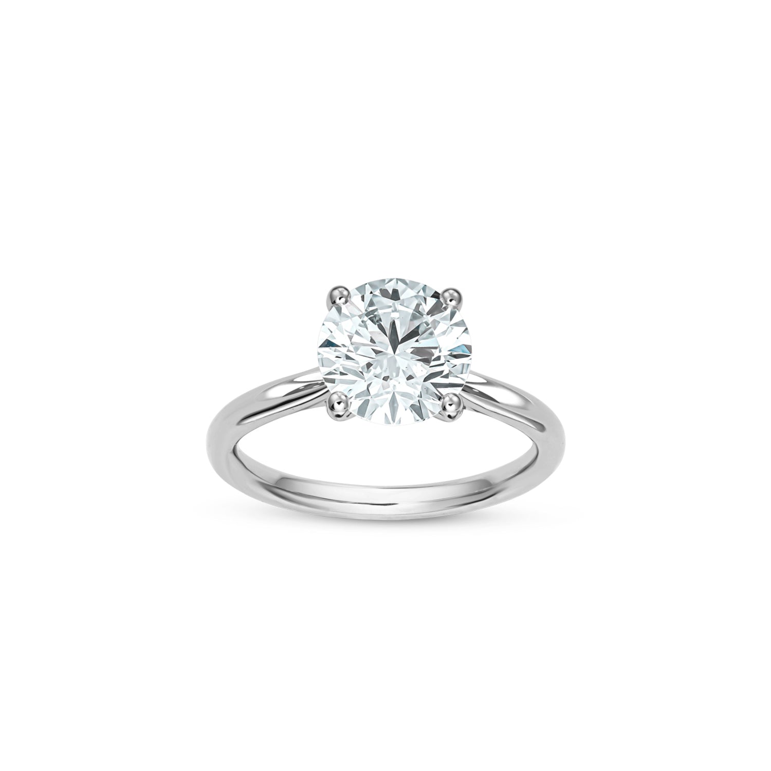 Round Brilliant Cut Lab-Grown Diamond Four-Prong Solitaire Engagement Ring in White Gold Front View