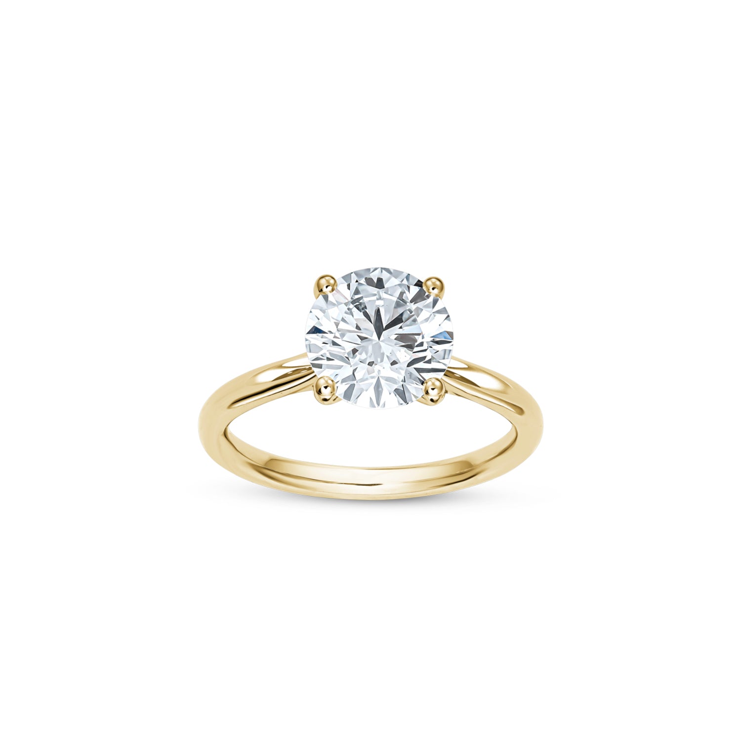 Round Brilliant Cut Lab-Grown Diamond Four-Prong Solitaire Engagement Ring in Yellow Gold Front View