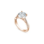 Round Brilliant Cut Lab-Grown Diamond Twisted Pavé Band Engagement Ring in Rose Gold Side View