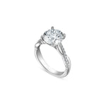Round Brilliant Cut Lab-Grown Diamond Twisted Pavé Band Engagement Ring in White Gold Side View