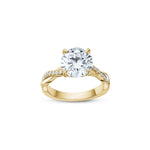 Round Brilliant Cut Lab-Grown Diamond Twisted Pavé Band Engagement Ring in Yellow Gold Front View